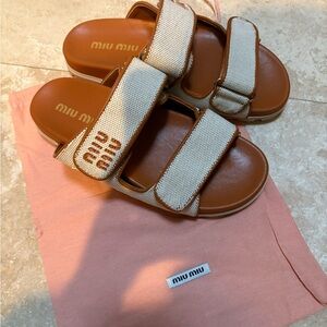 Miu Miu Brown and Cream Women's Sandals